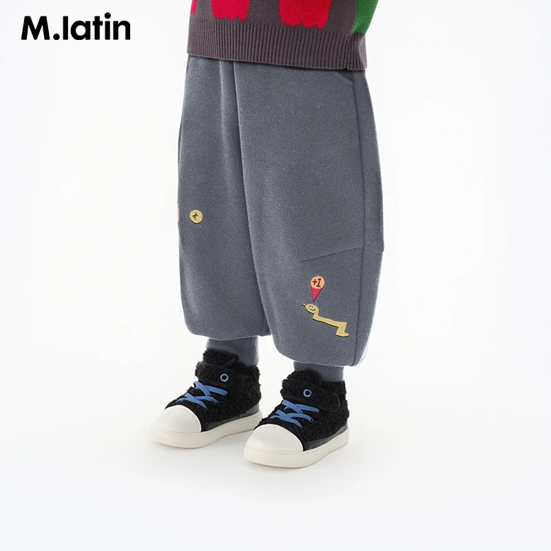 马拉丁童装儿童裤子25春装新款男小童蛇年贪吃蛇图案拜年服针织裤