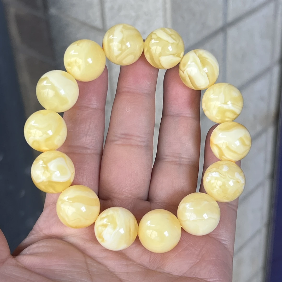 17mm精选头货 满蜡白妖花蜜蜡圆珠手串 36.8