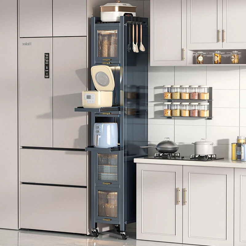 厨房夹缝置物架子落地多层锅具收纳柜微波炉多功能橱柜窄缝储物柜