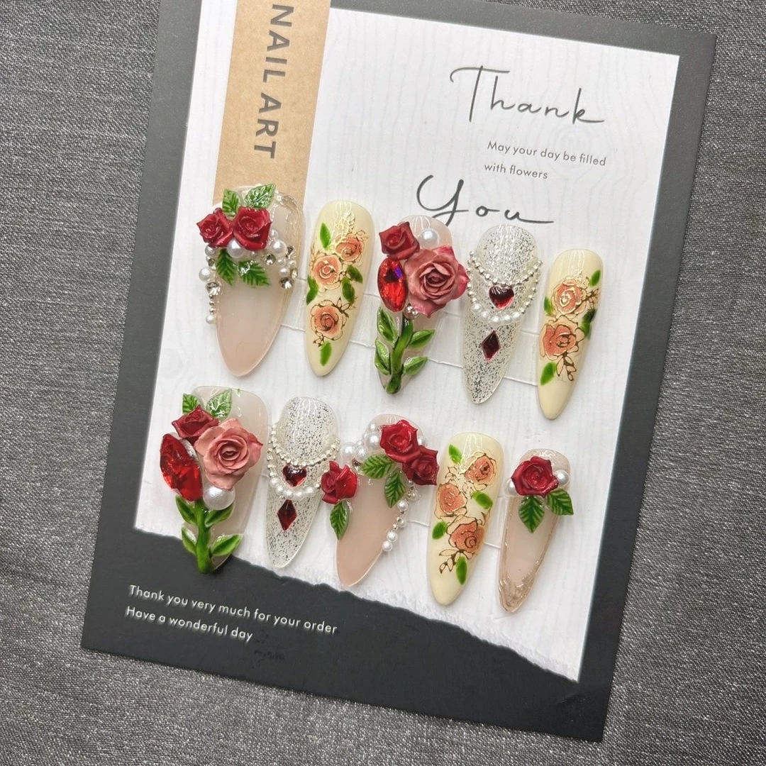 （直播间）邮费专拍！纯手工穿戴甲玫瑰款式高级感显白短中长版