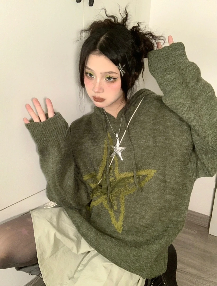 【M26351~毛衣】韩系毛边星星慵懒风情侣款连帽毛衣