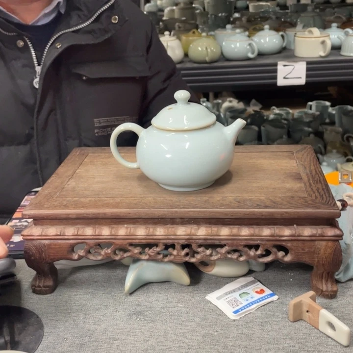 摆件天青釉支烧大容天壶