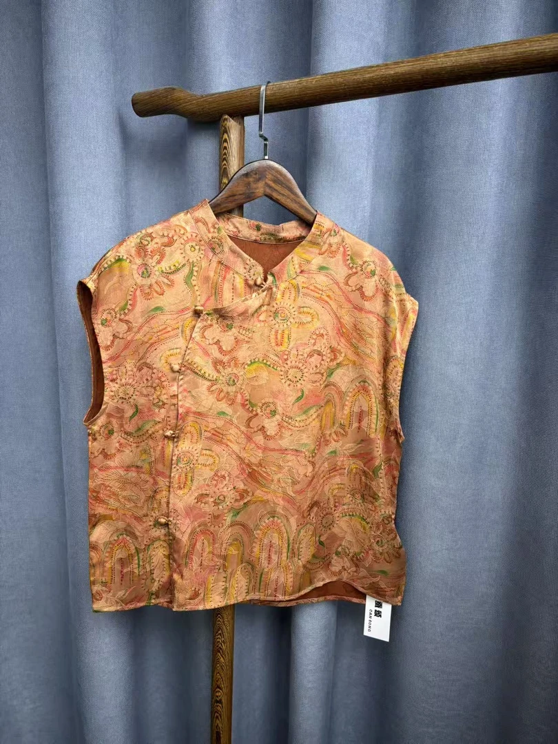 2025夏季新款时尚简约新中式桑蚕丝香云纱奥黛提花上衣女H2192