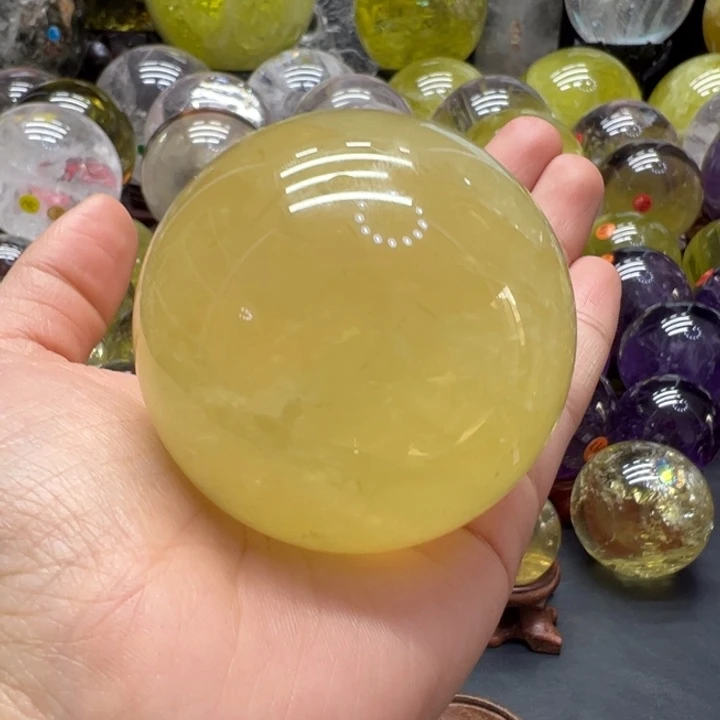 水晶未镶嵌珠宝半成品MM黄水晶球C2521