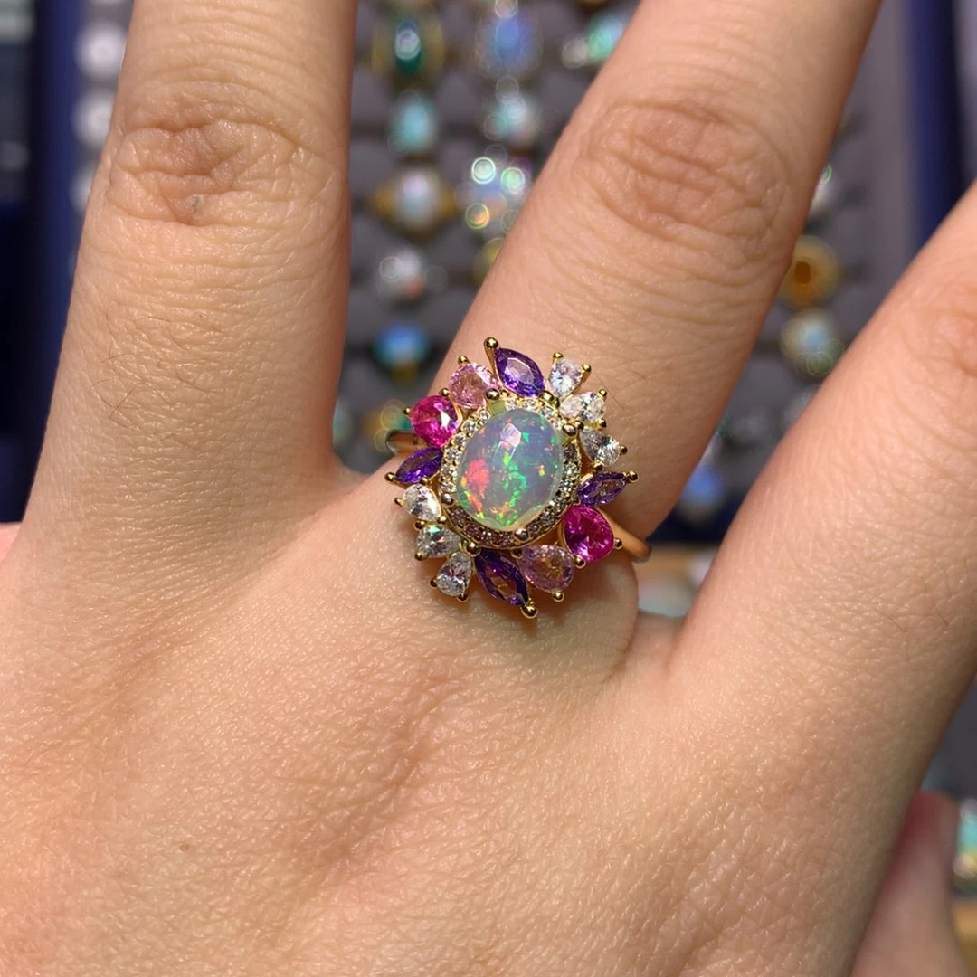 银S925镀金镶嵌欧泊戒指