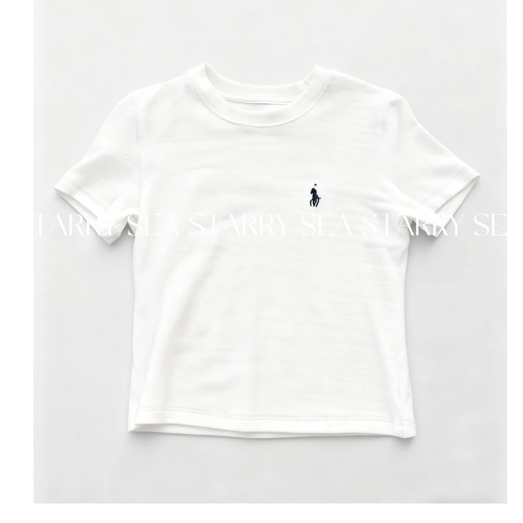 PP 磨毛圆领舒适修身显瘦刺绣短袖百搭正肩T恤#PP0329SY