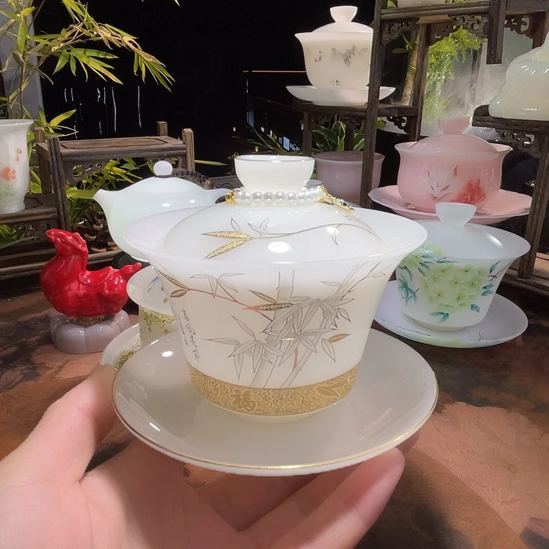 冰晶璞玉釉烧金竹报福马蹄150ml