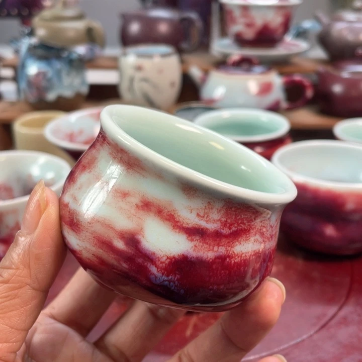 摆件玉石釉手工三足杯