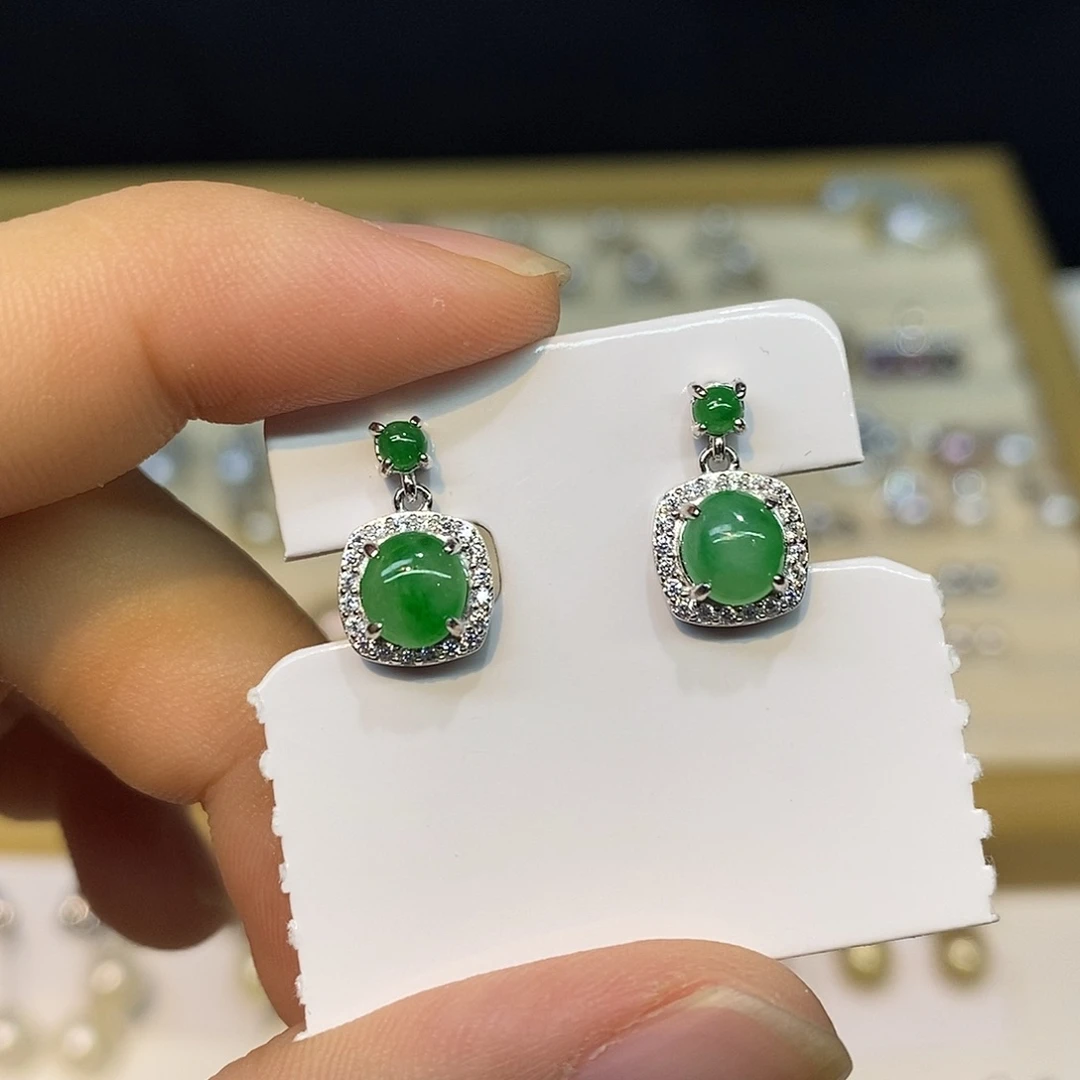 翡翠银S925镶嵌耳饰