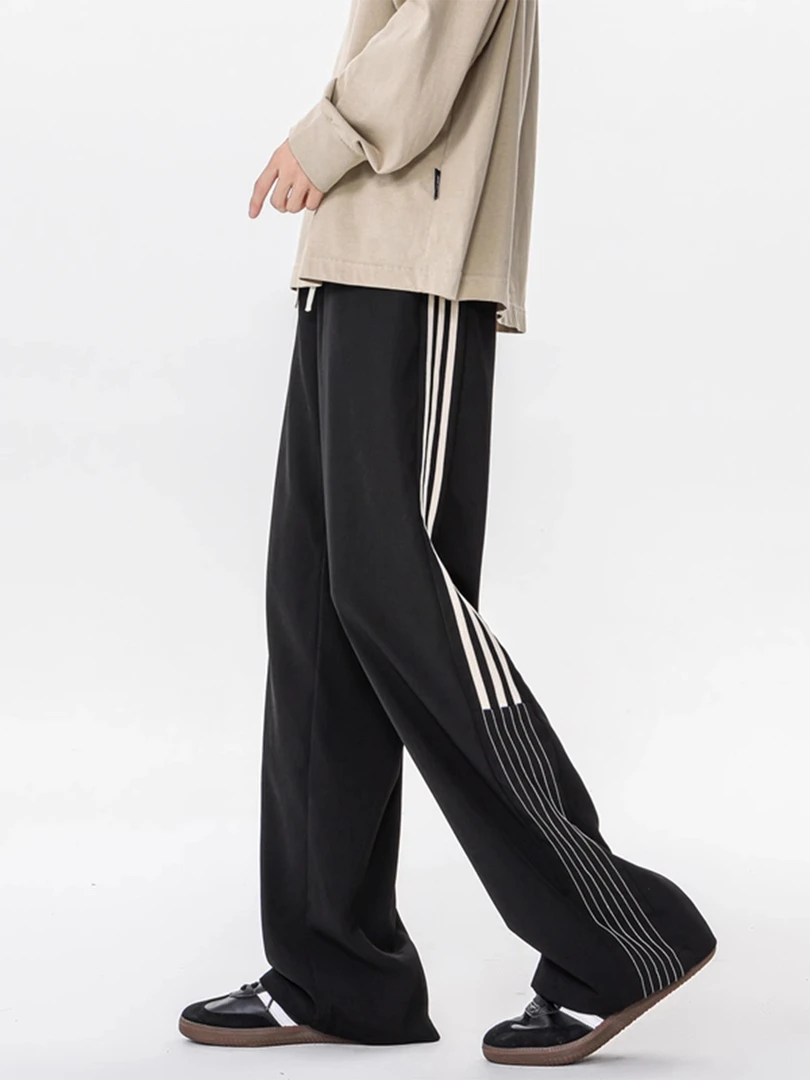 美式加大码运动裤男士秋季高街休闲百搭阔腿休闲卫裤潮牌直筒长裤