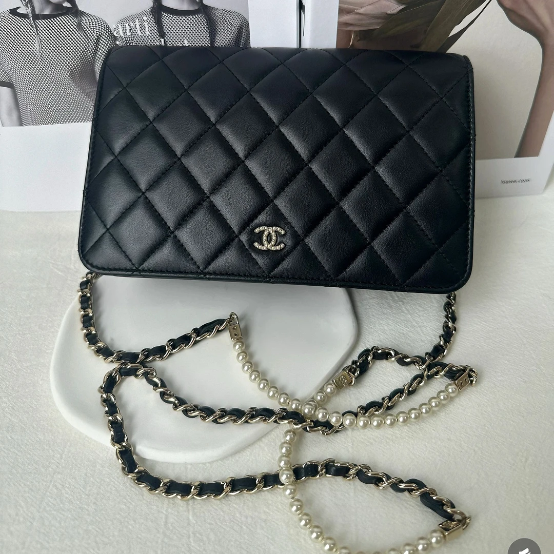 99新 Chanel/香奈儿 9983|香奈儿黑金珍珠新款链条woc斜挎包手提