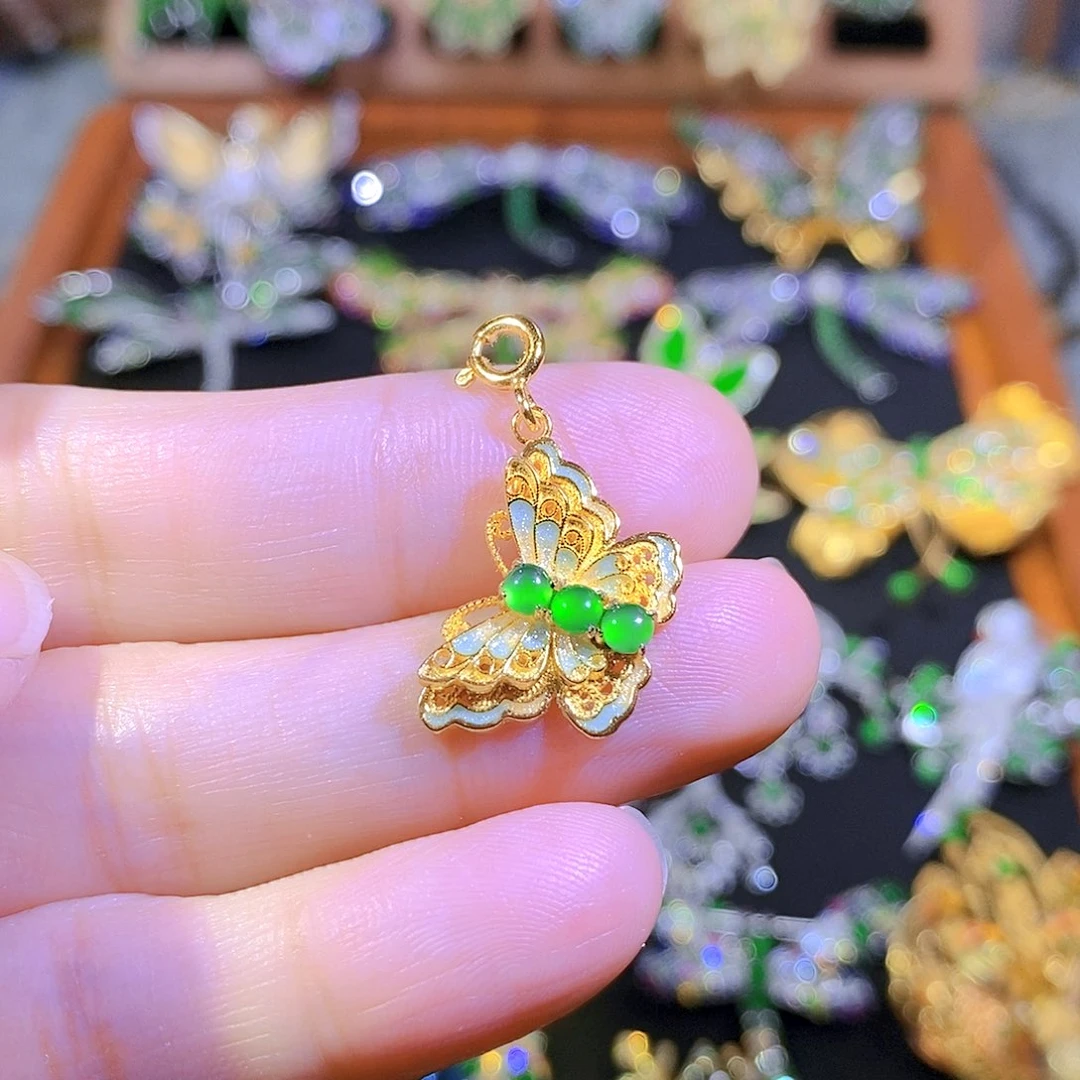 吊坠(不含链)银S925镶嵌翡翠