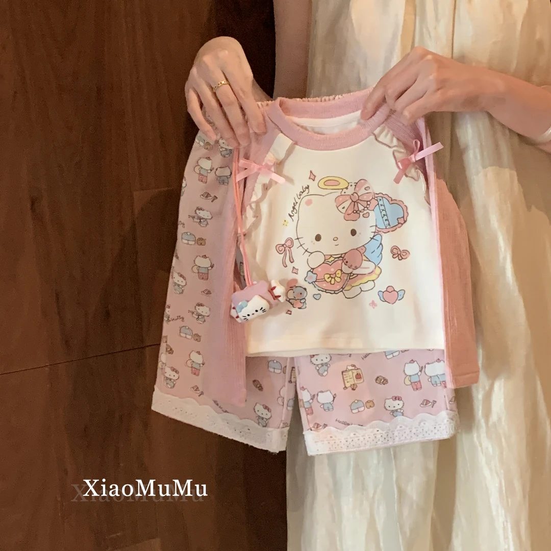小沐沐女童洋气甜美套装2025秋装小童女宝宝阔腿裤长袖上衣两件套