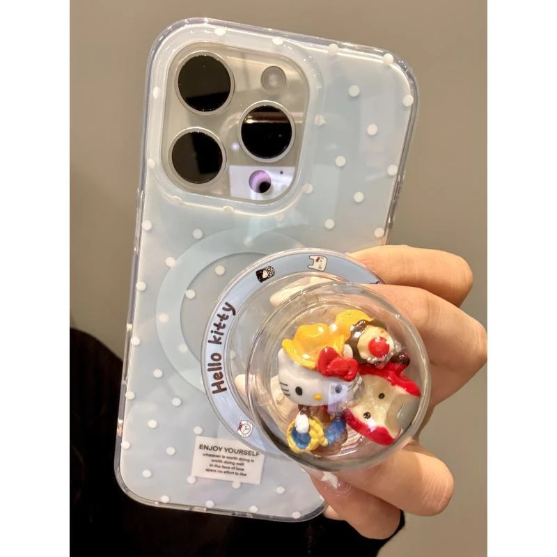 卡通软萌波点牛仔猫咪摇摇乐适用iphone16promax苹果15手机壳新款