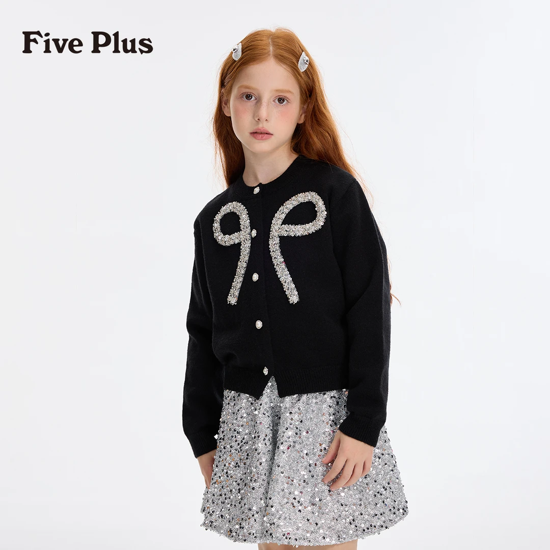Five Plus女童开衫6-12岁春秋款儿童毛衣洋气时髦洋气中大童上衣