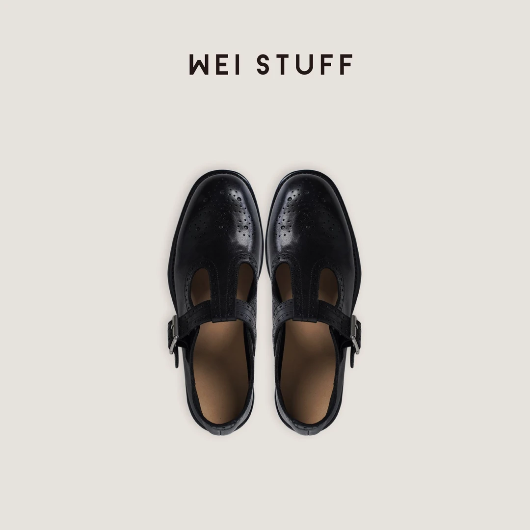 WEI STUFF 复古简约时尚百搭圆头黑色玛丽珍休闲鞋 8798.