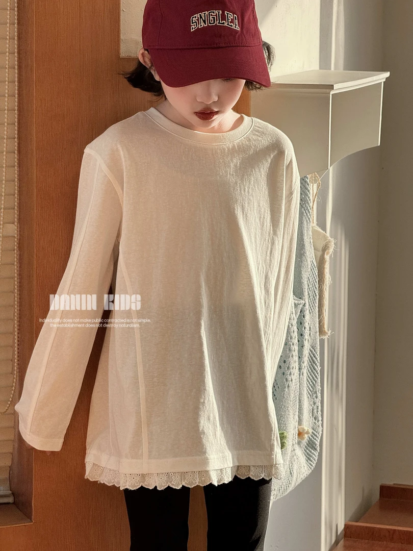 【嗒囜】女童25春季新款宽松简约休闲长袖T恤儿童韩版百搭圆领上衣
