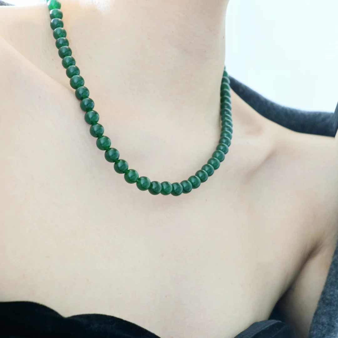 钛钢琉璃项链 新中式国风大气串珠项链小众设计绿色圆珠项链