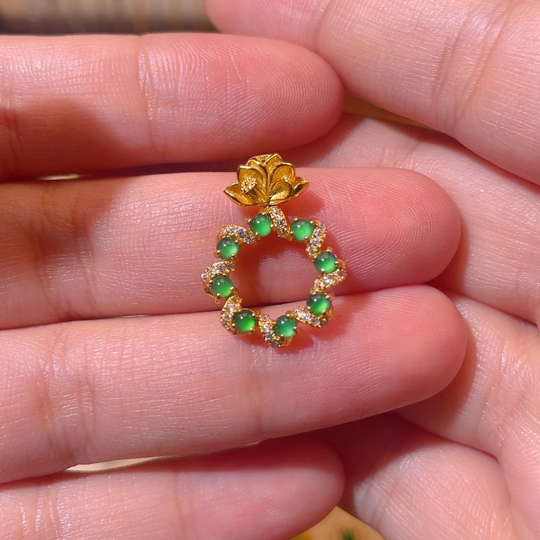 吊坠(不含链)银S925镶嵌翡翠雪*