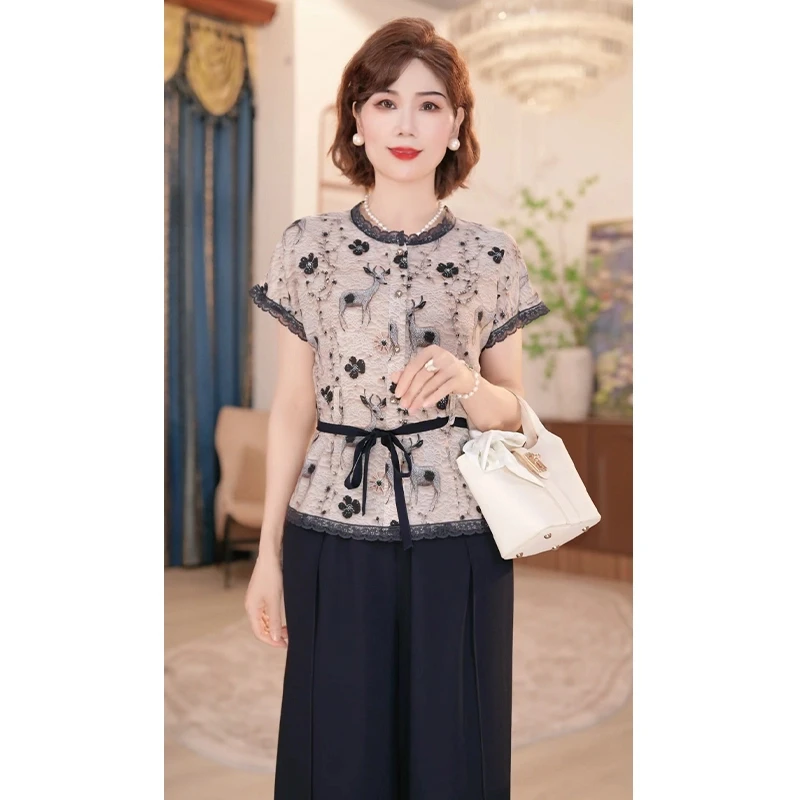 2025新款洋气中老年女装两件套中年妈妈国风夏装新中式上衣服套装