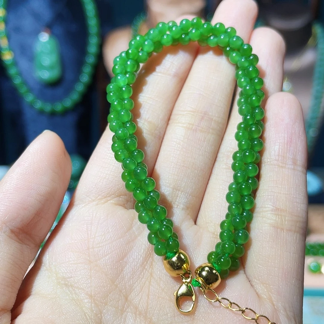 和田玉（碧玉）银S925镶嵌手串