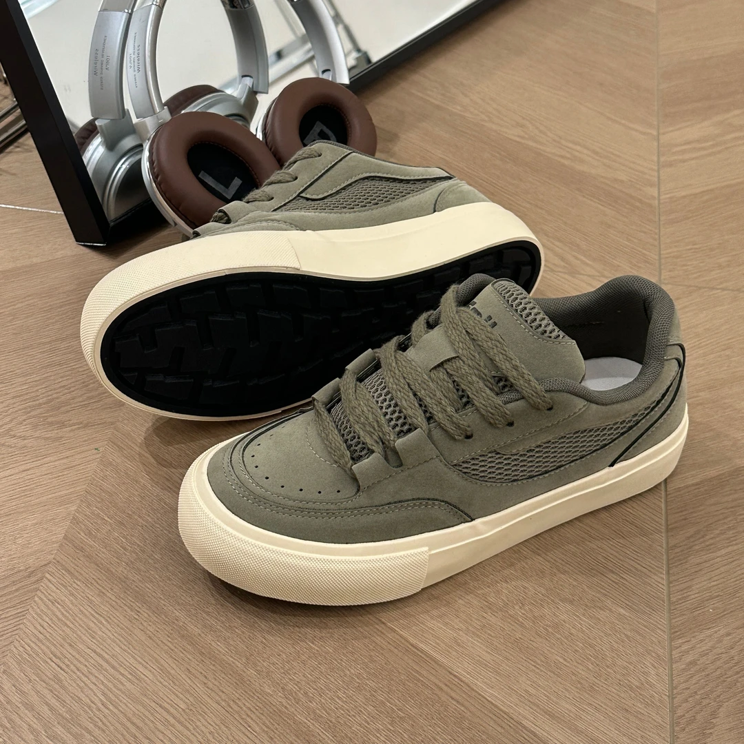 原创设计墨绿男鞋干净感痞帅板鞋2025新款秋季小众厚底面包鞋子男