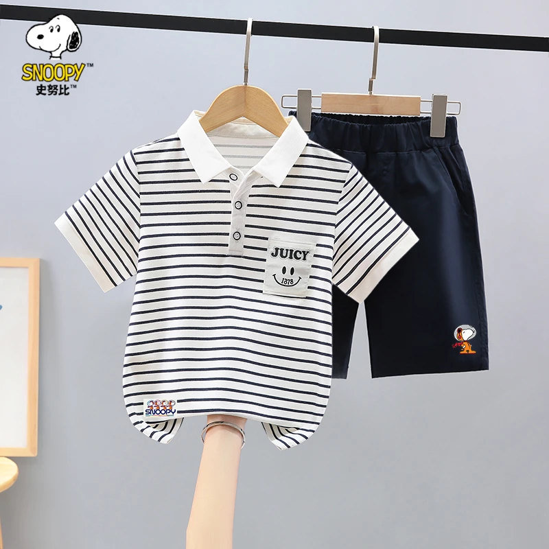 Snoopy/史努比男童夏季套装中大童短袖T恤两件套儿童男孩帅气衣服