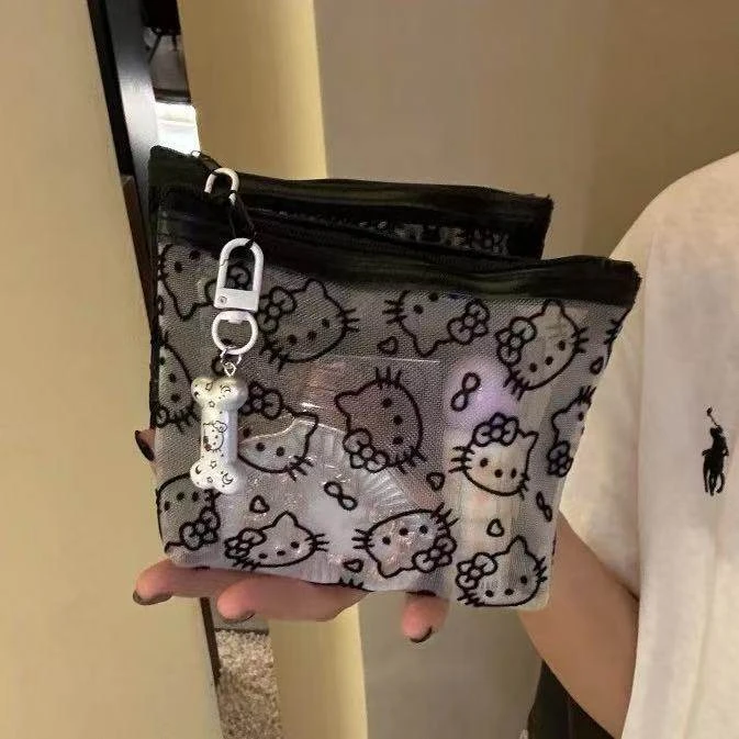 透明网纱kitty补妆包便携外出旅行实用化妆收纳零钱包耳机包女生