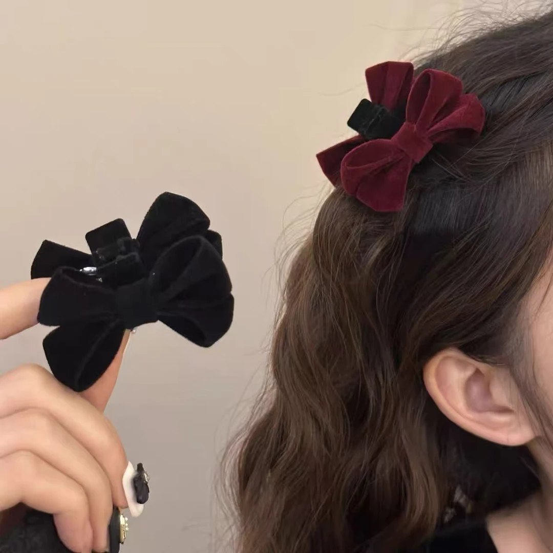 甜系公主~丝绒蝴蝶结小抓夹圣诞新年红在逃公主发饰显脸小公主头