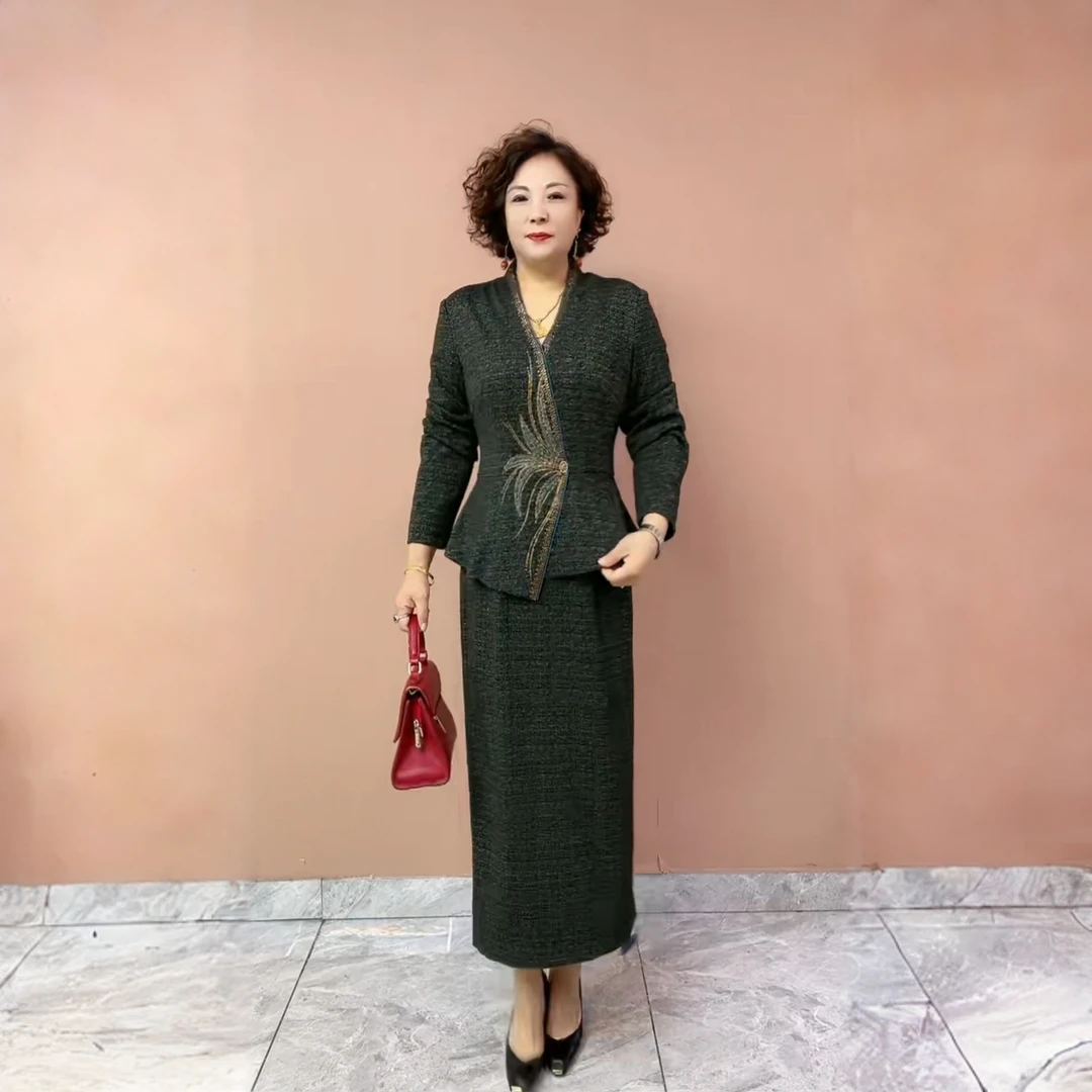 50330典云间轻奢优雅气质长裙修身显瘦中年妈妈秋装假两件连衣裙