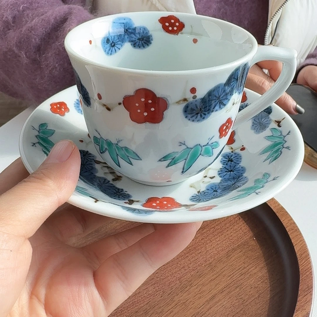 瓷德七窑手绘松竹梅咖啡杯➕碟容量150ml