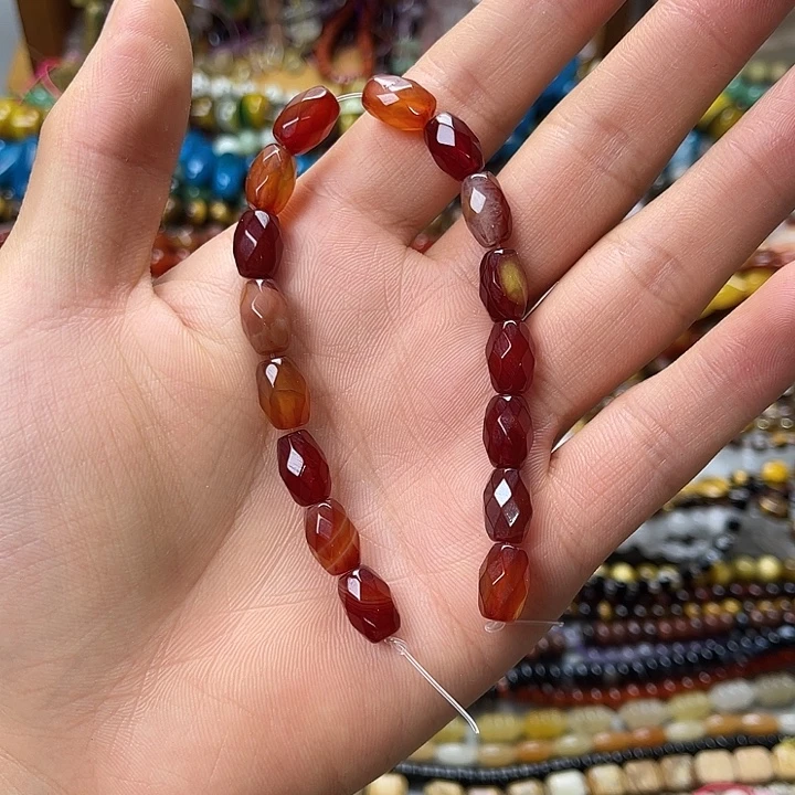 玛瑙/玉髓合金珠宝半成品8×12红玛米珠切面16颗