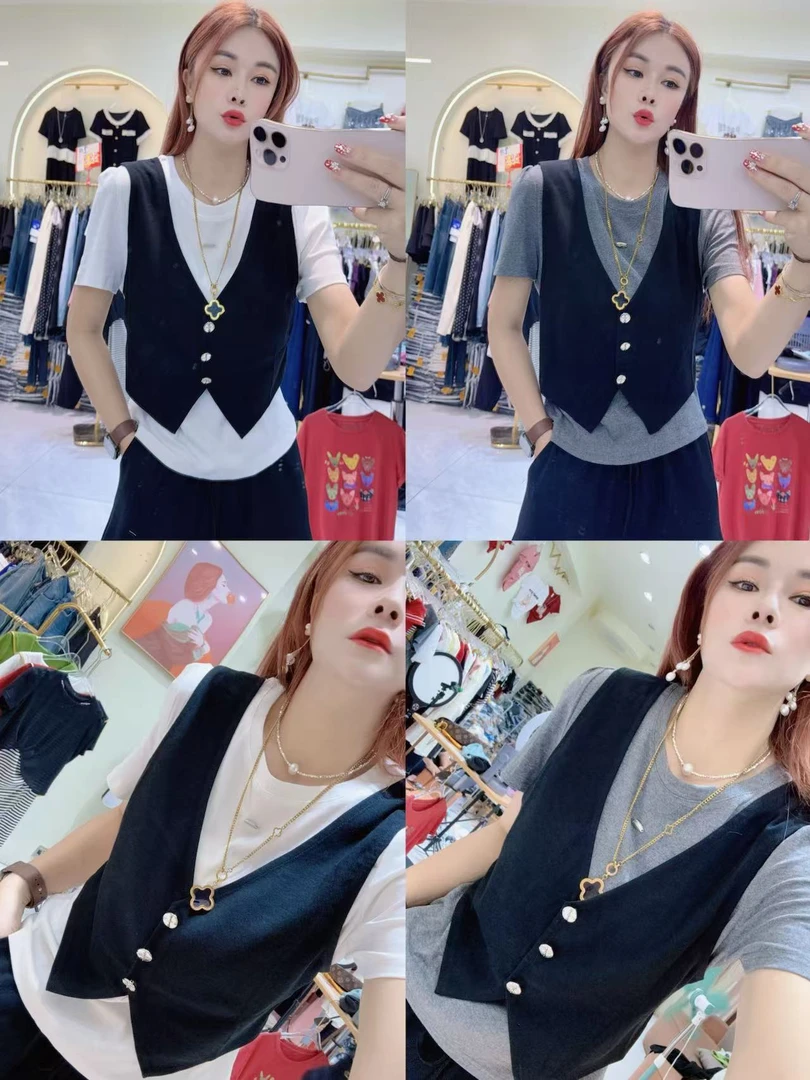 新款假两件显瘦气质休闲套装2351