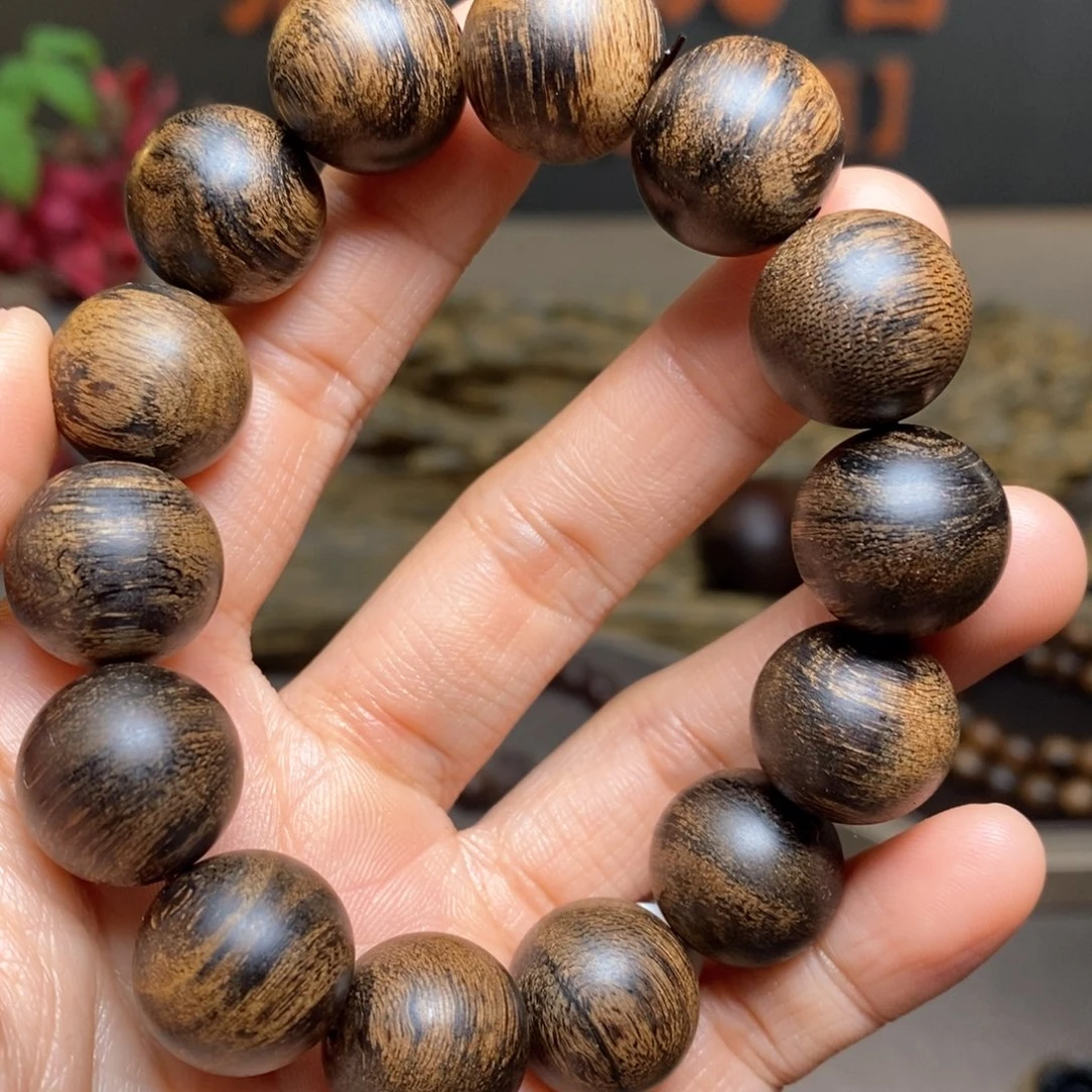 沉香手串越南芽庄白棋楠瘤疤16mm单圈