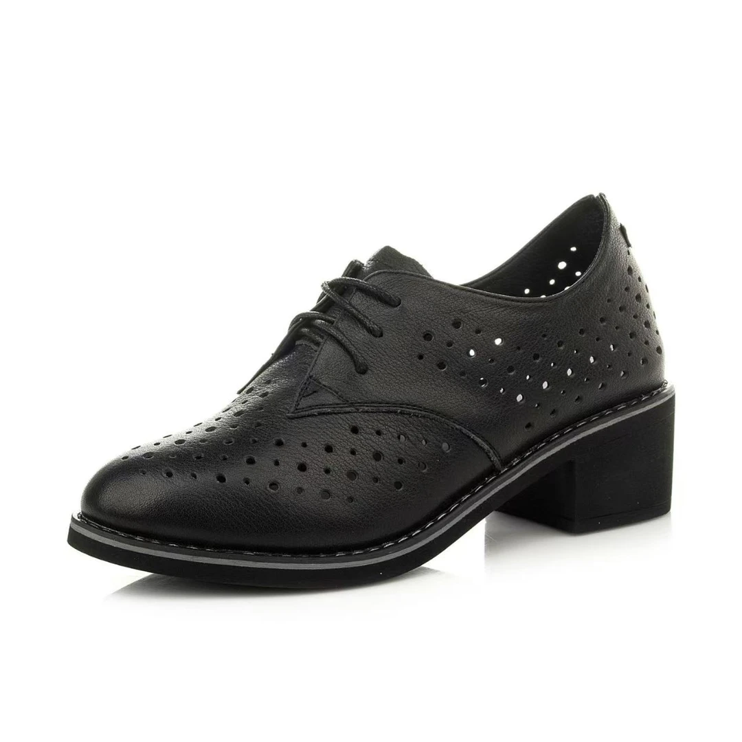 857-7黑色真皮小中跟镂空女靴断码清仓