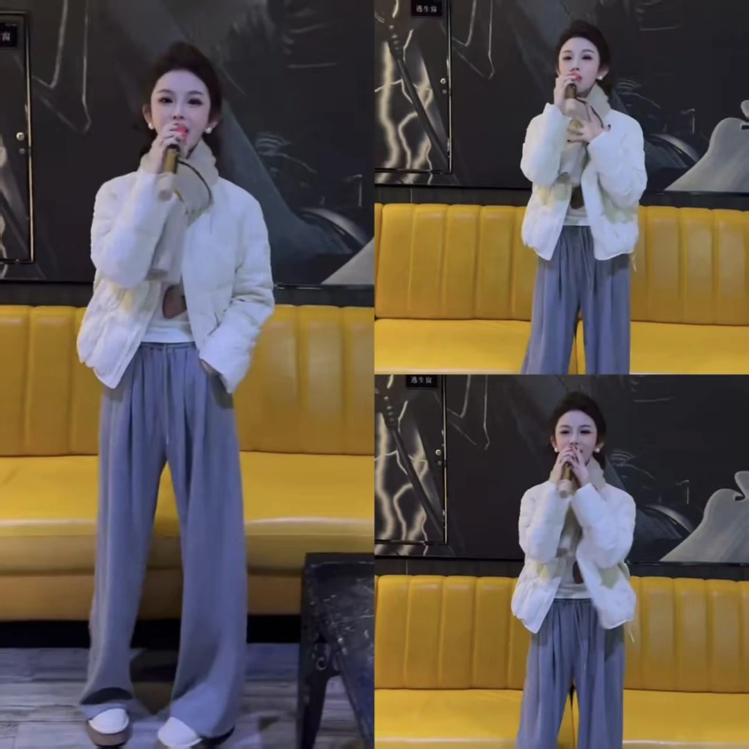 2025年秋冬时尚穿搭韩系气质百搭短款棉服外套高腰休闲裤两件套装