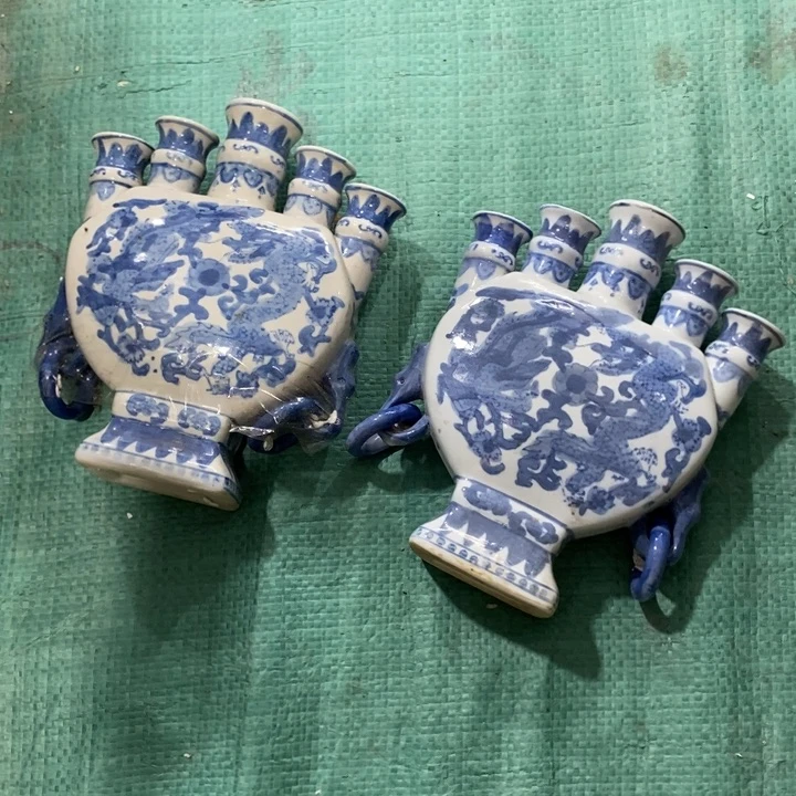 摆件幸***。花瓶手绘釉下彩