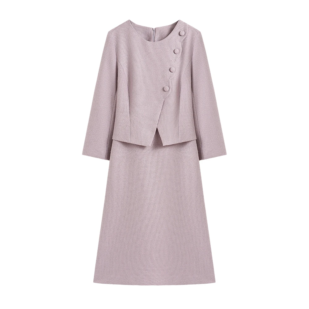 【深圳畅姐】秋冬圆领欧美风拉链气质小香风轻奢法式修身连衣裙