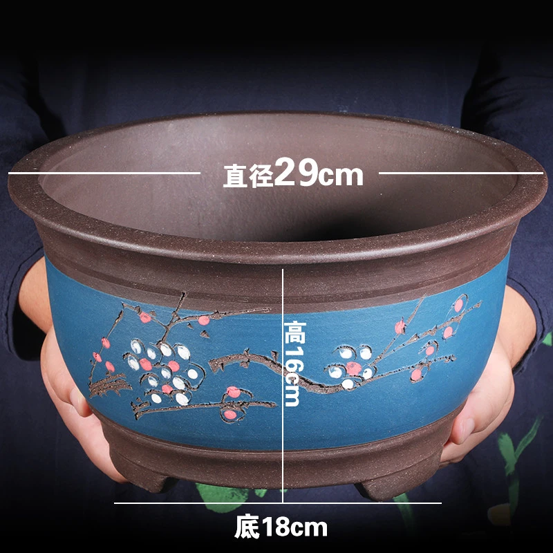 T78号蓝富贵点彩大口径宜兴紫砂花盆阳台种菜盆陶瓷花盆