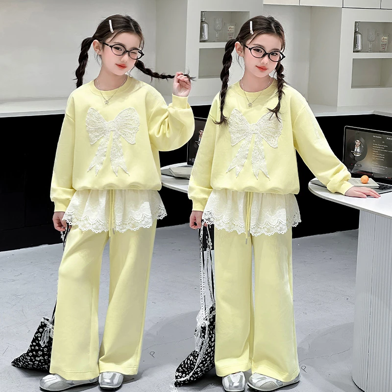 女童洋气卫衣套装时髦2025春秋装时尚女孩中大童阔腿裤两件套学生