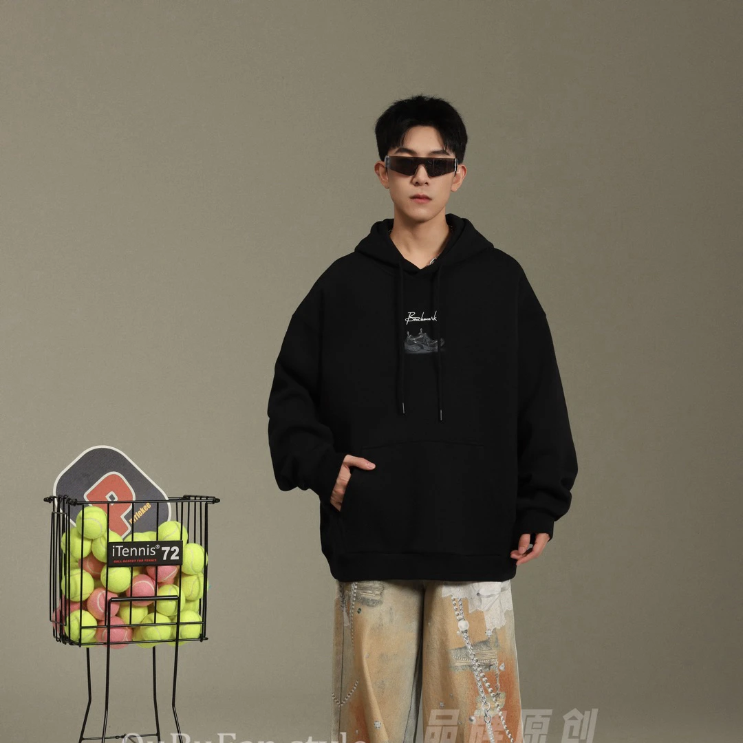 男女同款大童戴帽时尚秋冬款加绒连帽宽松长袖卫衣3129