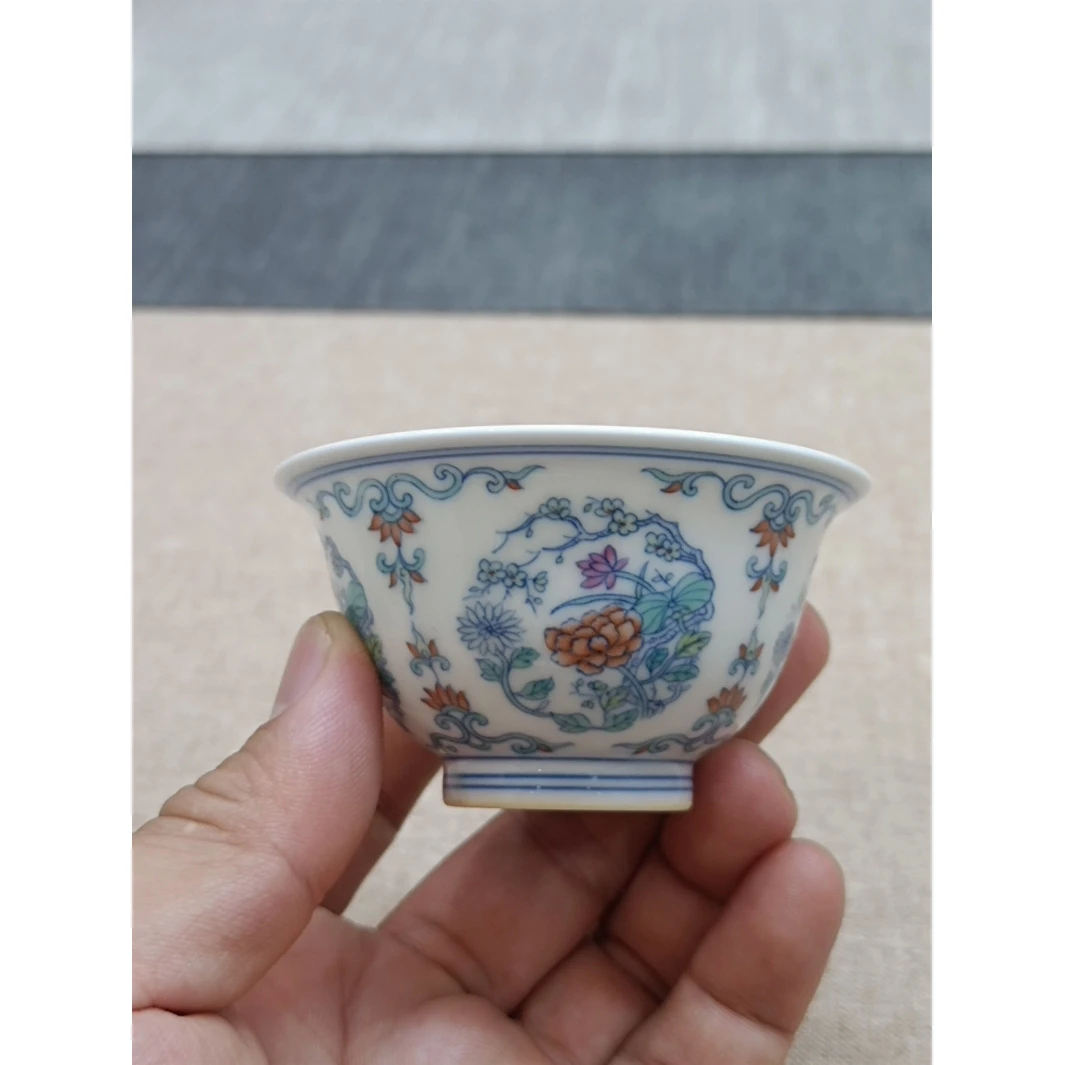 【景德】涂杏花 斗彩四季团花杯 txh0050