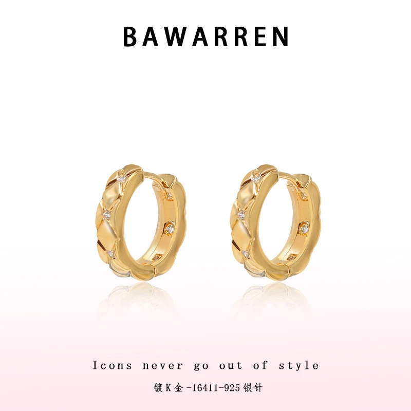 Bawarren 16411-【菱格耳扣】气质轻奢时尚耳钉