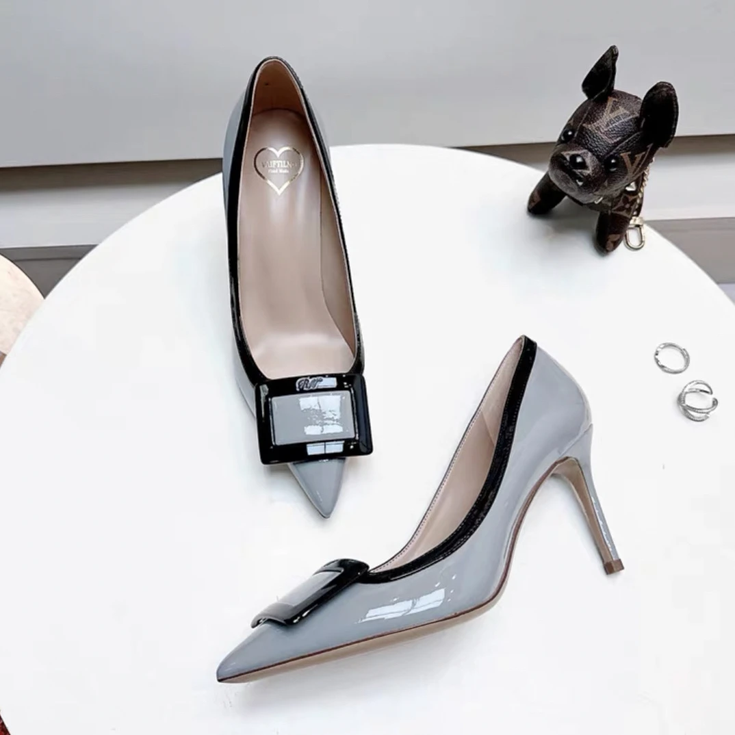 春秋秋季细跟高跟鞋女王高跟鞋黑色女鞋春季浅口拼色百搭尖头气质