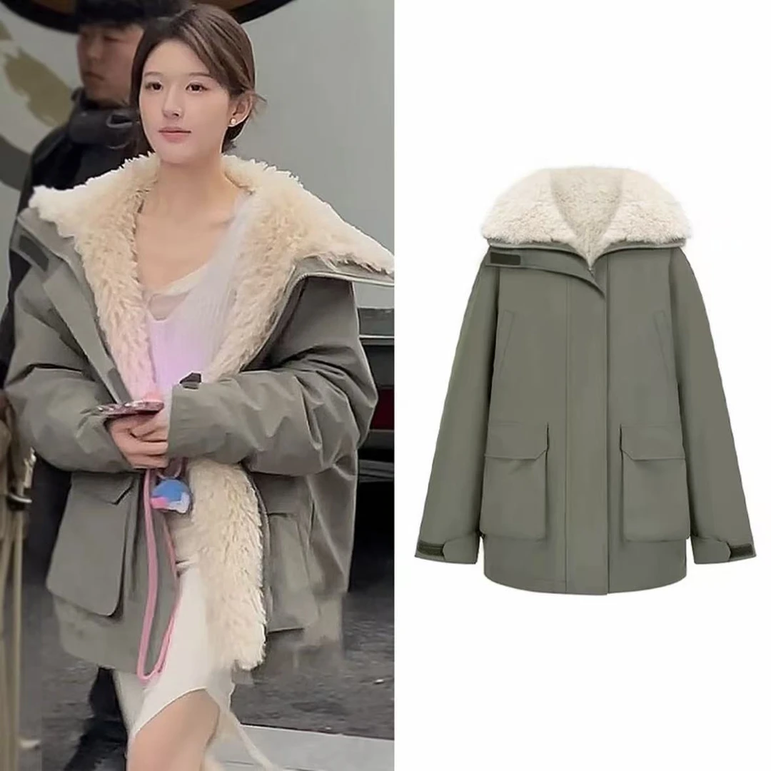 赵露思同款许妍派克服保暖翻领长袖长款女士加绒加厚款女冬季休闲