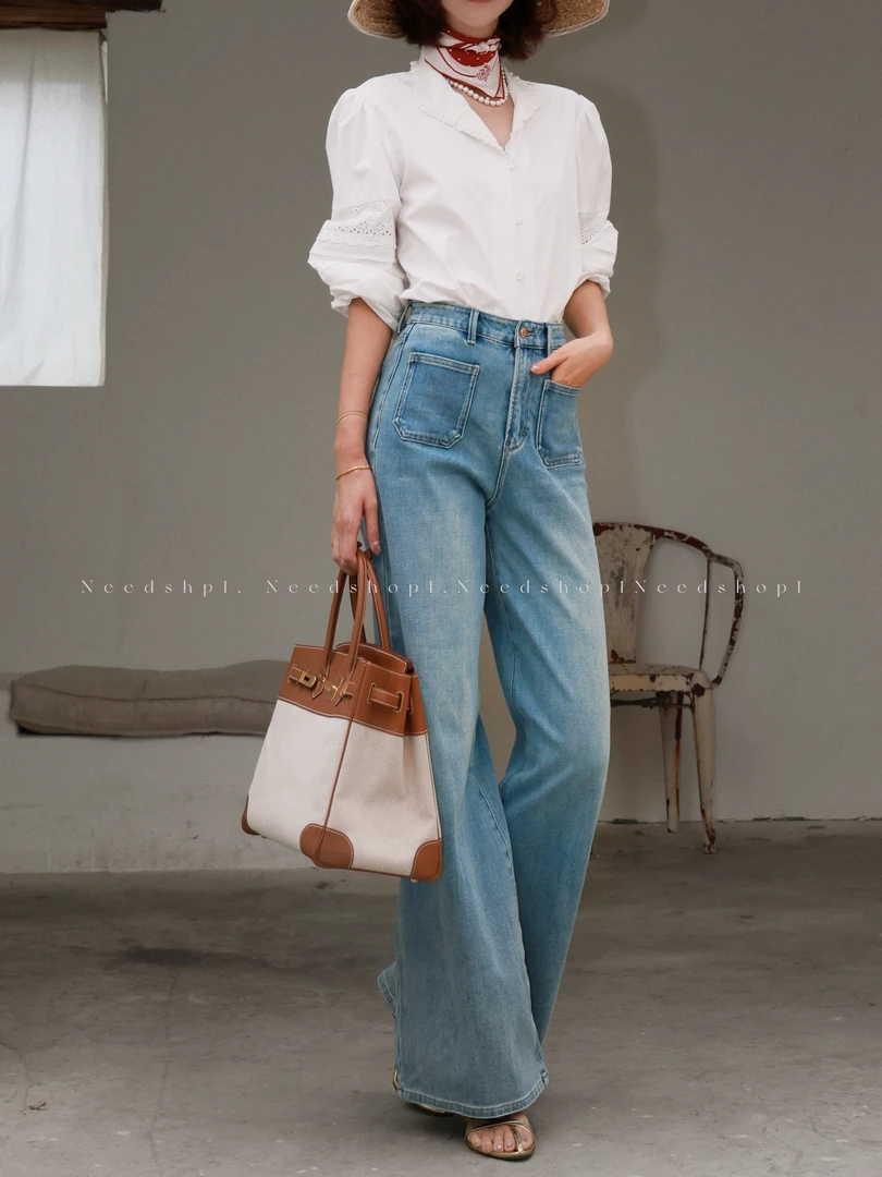 NeedShop1 【复古水洗】高腰做旧阔腿裤