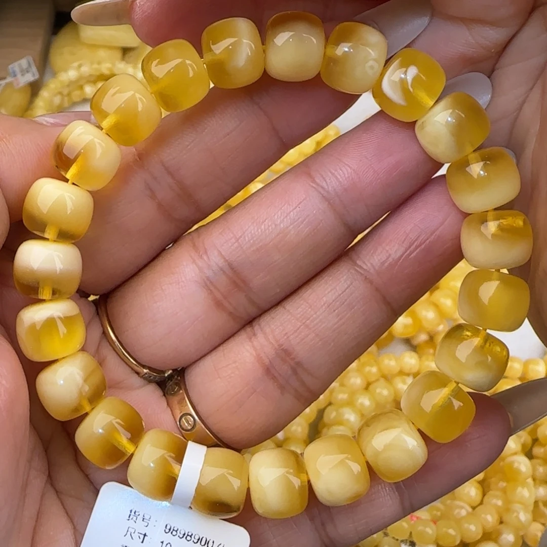 蜜蜡未镶嵌手链金白聚宝盆老型手串