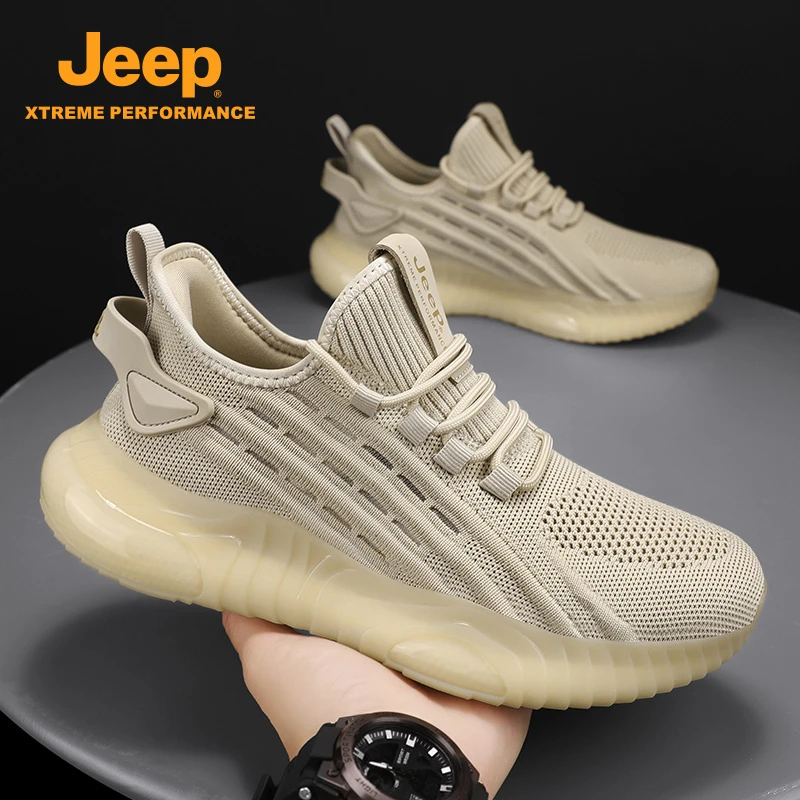 Jeep吉普男鞋2025冬季新款网面透气椰子鞋时尚百搭厚底耐磨运动鞋