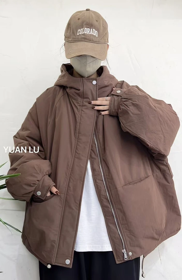 棉衣棉服连帽保暖拉链女装韩版宽松时尚休闲抽绳秋冬加绒加厚