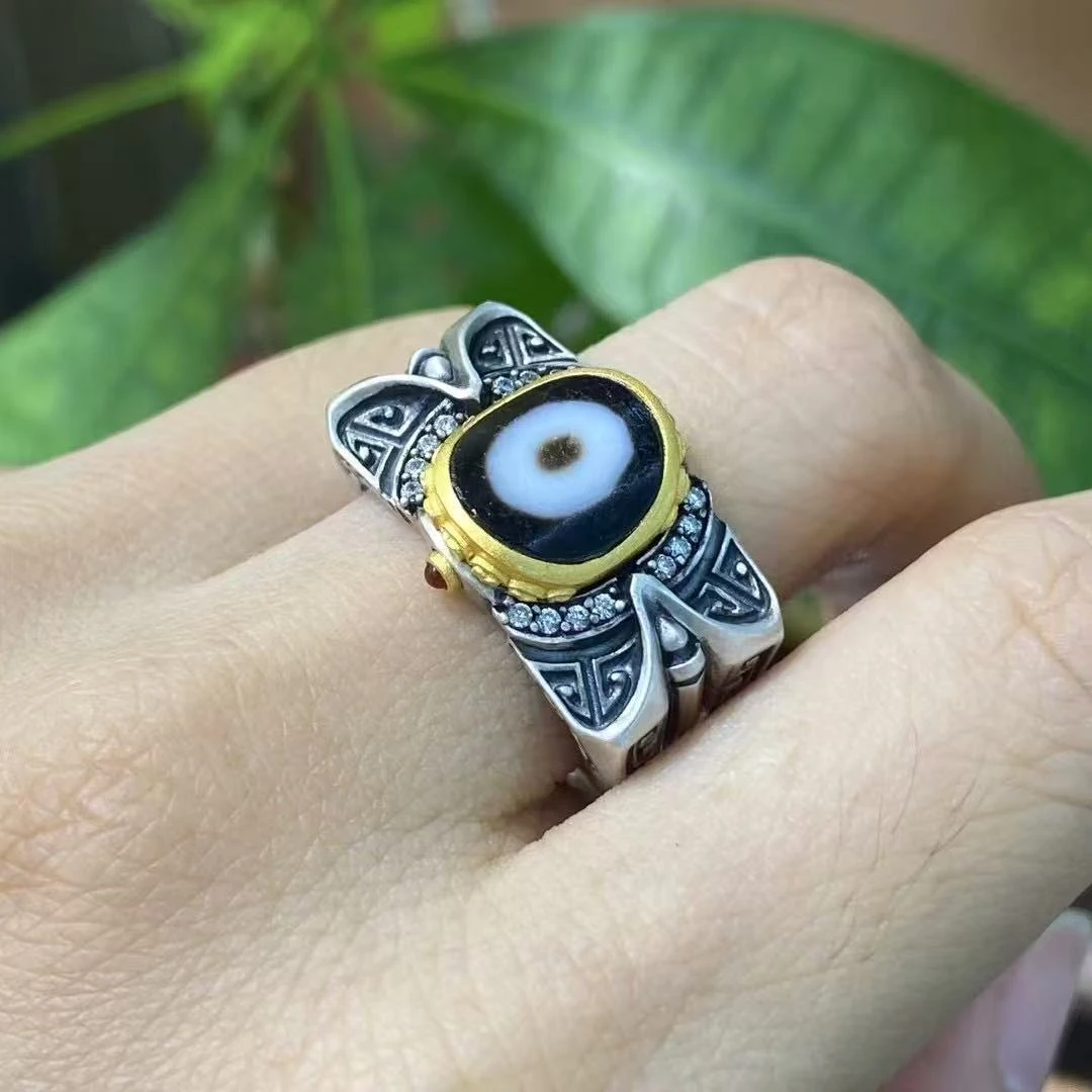 925银戒指 藏式925银青龙纹戒指